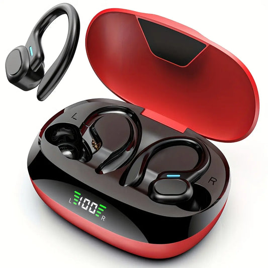 Black/Red 2-Color Wireless Electronic Earphones, Sport Ear Hook Headsets with Bluetooth Call In-Ear Audio, Wireless Headset Audio for Sports