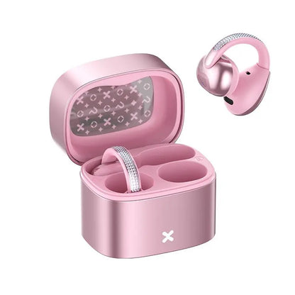 C05 Clip-On Wireless Headphones - Bluetooth 6.0 OWS Open-Ear Air Conduction Audio Electronic, Luxury Pink Diamond Jewelry Design, Lightweight Comfortable Fit, Mobile Compatible for Women, Gifts for Girly Girls