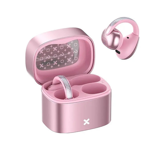 C05 Clip-On Wireless Headphones - Bluetooth 6.0 OWS Open-Ear Air Conduction Audio Electronic, Luxury Pink Diamond Jewelry Design, Lightweight Comfortable Fit, Mobile Compatible for Women, Gifts for Girly Girls