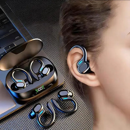Black/Red 2-Color Wireless Electronic Earphones, Sport Ear Hook Headsets with Bluetooth Call In-Ear Audio, Wireless Headset Audio for Sports
