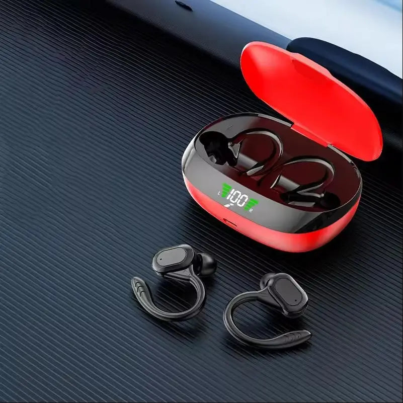 Black/Red 2-Color Wireless Electronic Earphones, Sport Ear Hook Headsets with Bluetooth Call In-Ear Audio, Wireless Headset Audio for Sports
