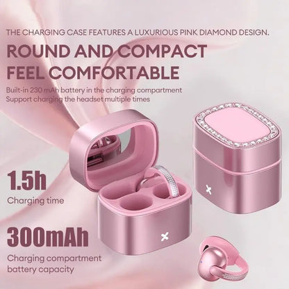 C05 Clip-On Wireless Headphones - Bluetooth 6.0 OWS Open-Ear Air Conduction Audio Electronic, Luxury Pink Diamond Jewelry Design, Lightweight Comfortable Fit, Mobile Compatible for Women, Gifts for Girly Girls